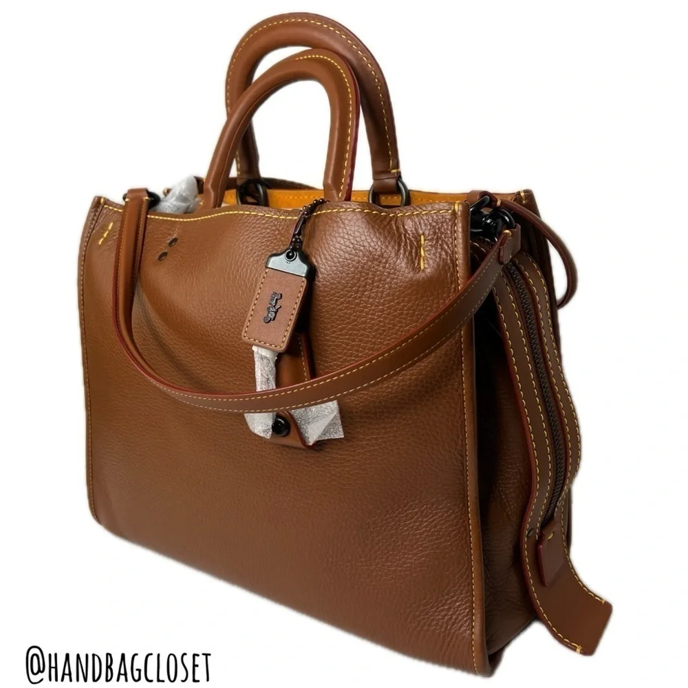 Coach LARGEST Rogue 36 Glovetanned Leather Top Handle Saddle Brown 54556 Bag